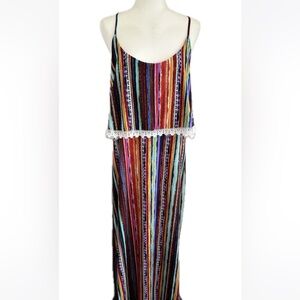 Rouge Collection Multicolor Tribal Pattern Layered Maxi Dress Size 2X